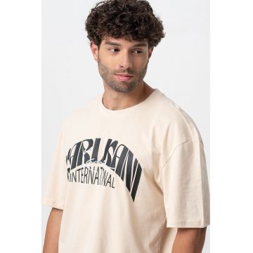 Tricou cu imprimeu logo - Negru/Bej