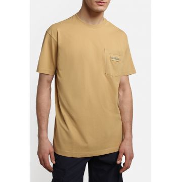 Tricou de bumbac cu buzunar pe piept Morgex - Maro camel