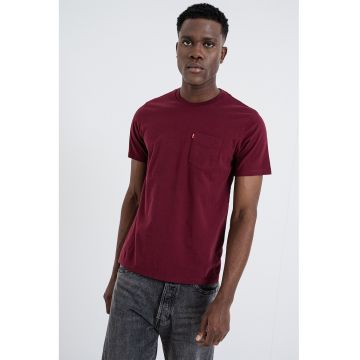 Tricou de bumbac cu buzunar pe piept - Rosu/Rosu inchis