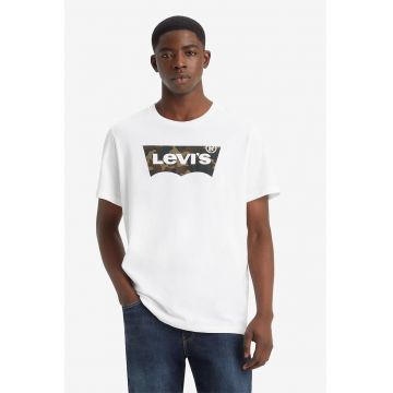 Tricou de bumbac cu imprimeu logo - Kaki/Alb optic