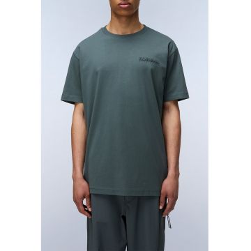 Tricou de bumbac cu logo si decolteu la baza gatului - Gri carbune