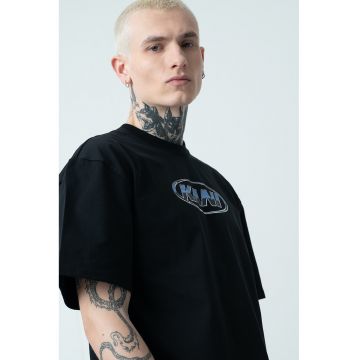 Tricou de bumbac cu model grafic - Negru/Albastru prafuit