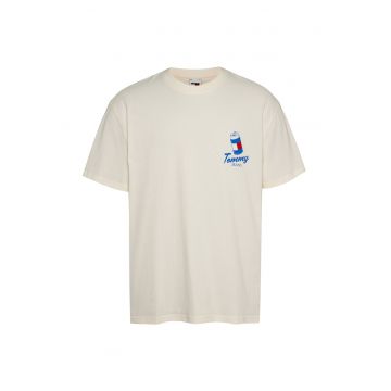 Tricou de bumbac organic cu imprimeu logo - Alb murdar
