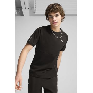 Tricou din amestec de bumbac cu decolteu la baza gatului - Negru stins