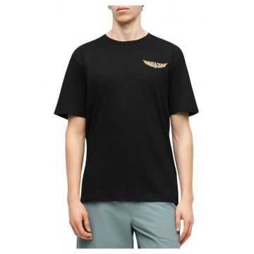 Tricou din bumbac cu decolteu la baza gatului si imprimeu pe partea din spate