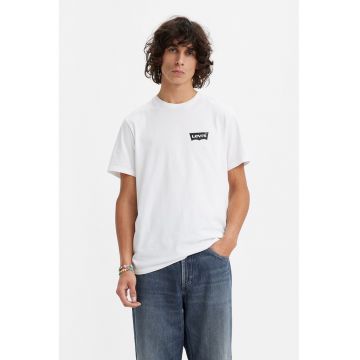 Tricou din bumbac cu decolteu la baza gatului si logo - Alb