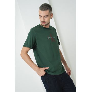 Tricou din bumbac cu imprimeu logo - Visiniu/Verde padure