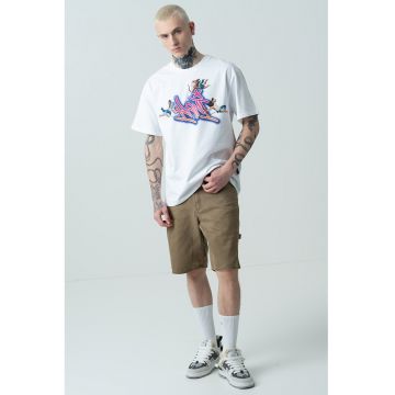 Tricou lejer cu imprimeu logo si grafic - Alb/Violet
