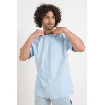 Tricou lejer de bumbac cu logo brodat - Albastru deschis