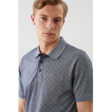 Tricou polo cu buzunar pe piept - Albastru melange