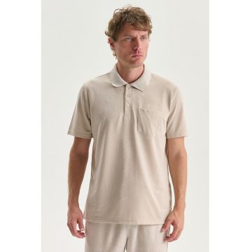 Tricou polo cu buzunar pe piept - Bej