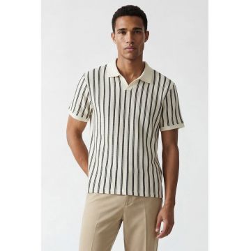 Tricou polo cu dungi - Negru/Alb murdar