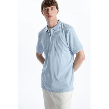 Tricou polo cu fenta cu fermoar - Albastru pastel