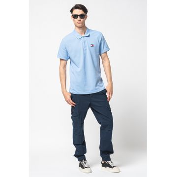 Tricou polo din bumbac cu logo pe piept - Albastru lavanda