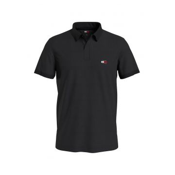 Tricou polo din bumbac cu logo pe piept - Negru