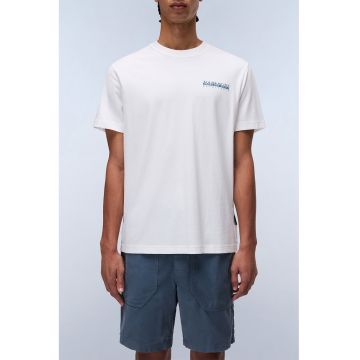 Tricou relaxed fit de bumbac Sovana - Alb/Albastru glaciar
