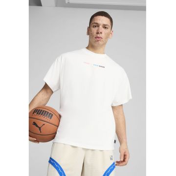 Tricou supradimensionat cu imprimeu - Alb optic/Albastru deschis