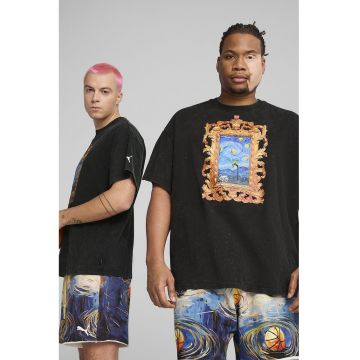 Tricou supradimensionat cu maneci cazute - Negru/Albastru