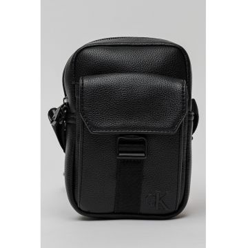 Geanta crossbody reporter cu bareta subtire si clapa Webbing - Negru