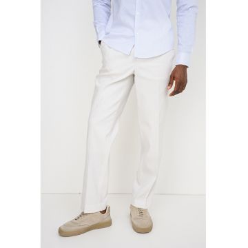 Pantaloni din amestec de in si lyocell cu croiala conica - Alb fildes