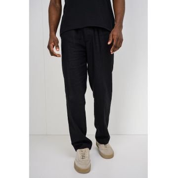 Pantaloni din bumbac si in cu croiala dreapta si buzunare laterale - Negru