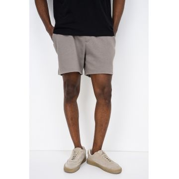 Pantaloni scurti cu snururi si model uni - Maro taupe deschis