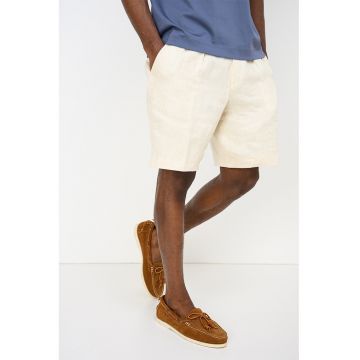 Pantaloni scurti de in cu talie medie - Alb fildes
