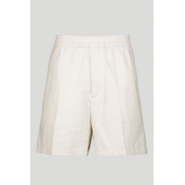 Pantaloni scurti din in si bumbac cu model uni - Bej deschis