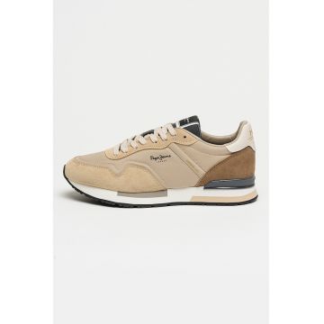Pantofi sport Hailon low-cut cu strat exterior de piele intoarsa - Maro taupe/Bej