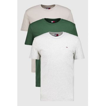 Set de tricouri slim fit - 3 piese - Verde/Gri melange/Bej inchis