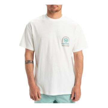 Tricou bumbac cu design artistic - Alb/Turcoaz
