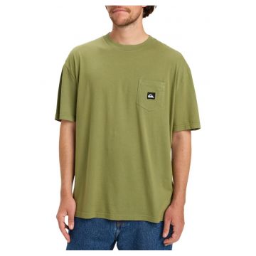 Tricou casual din bumbac organic cu buzunar - Verde masliniu