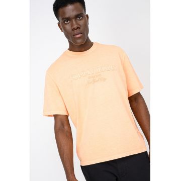 Tricou cu decolteu la baza gatului si logo - Portocaliu dovleac