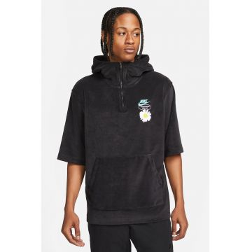 Tricou cu gluga si logo - Negru/Turcoaz