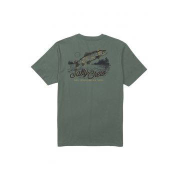 Tricou cu imprimeu artistic și guler rotund - Verde masliniu inchis