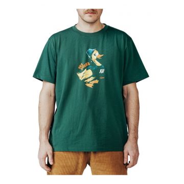 Tricou cu imprimeu grafic si decolteu la baza gatului