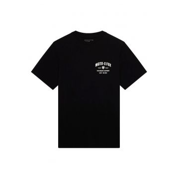 Tricou cu imprimeu logo si decolteu la baza gatului