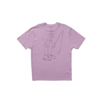 Tricou cu model grafic frontal si decolteu la baza gatului