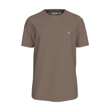 Tricou de bumbac cu decolteu la baza gatului - Maro taupe deschis