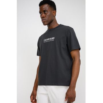 Tricou de bumbac cu logo brodat - Alb/Gri antracit