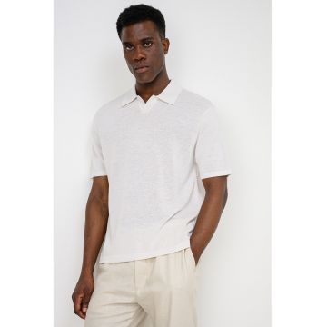 Tricou din amestec de in - Bej deschis
