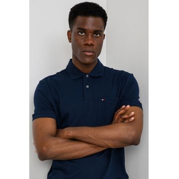 Tricou din bumbac cu buzunar pe piept - Bleumarin