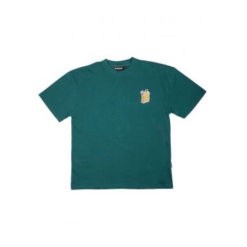Tricou din bumbac cu croiala supradimensionata - detaliu frontal si imprimeu pe partea din spate