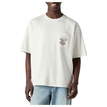 Tricou din bumbac cu croila lejera - buzunar frontal - si imprimeu pe partea din spate