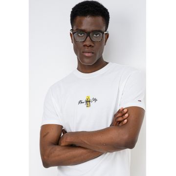 Tricou din bumbac cu decolteu la baza gatului si logo - Negru/Alb murdar