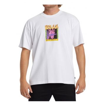Tricou din bumbac cu imprimeu grafic si manecile cazute