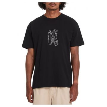 Tricou lejer cu imprimeu si decolteu la baza gatului