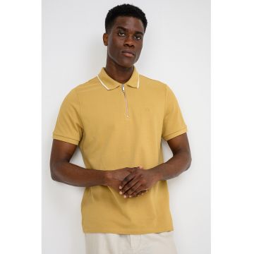 Tricou polo cu fermoar - Ocru