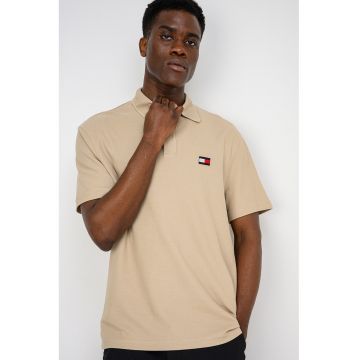 Tricou polo cu guler cu aspect striat - Bej inchis