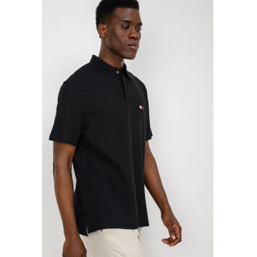 Tricou polo cu guler cu aspect striat - Negru